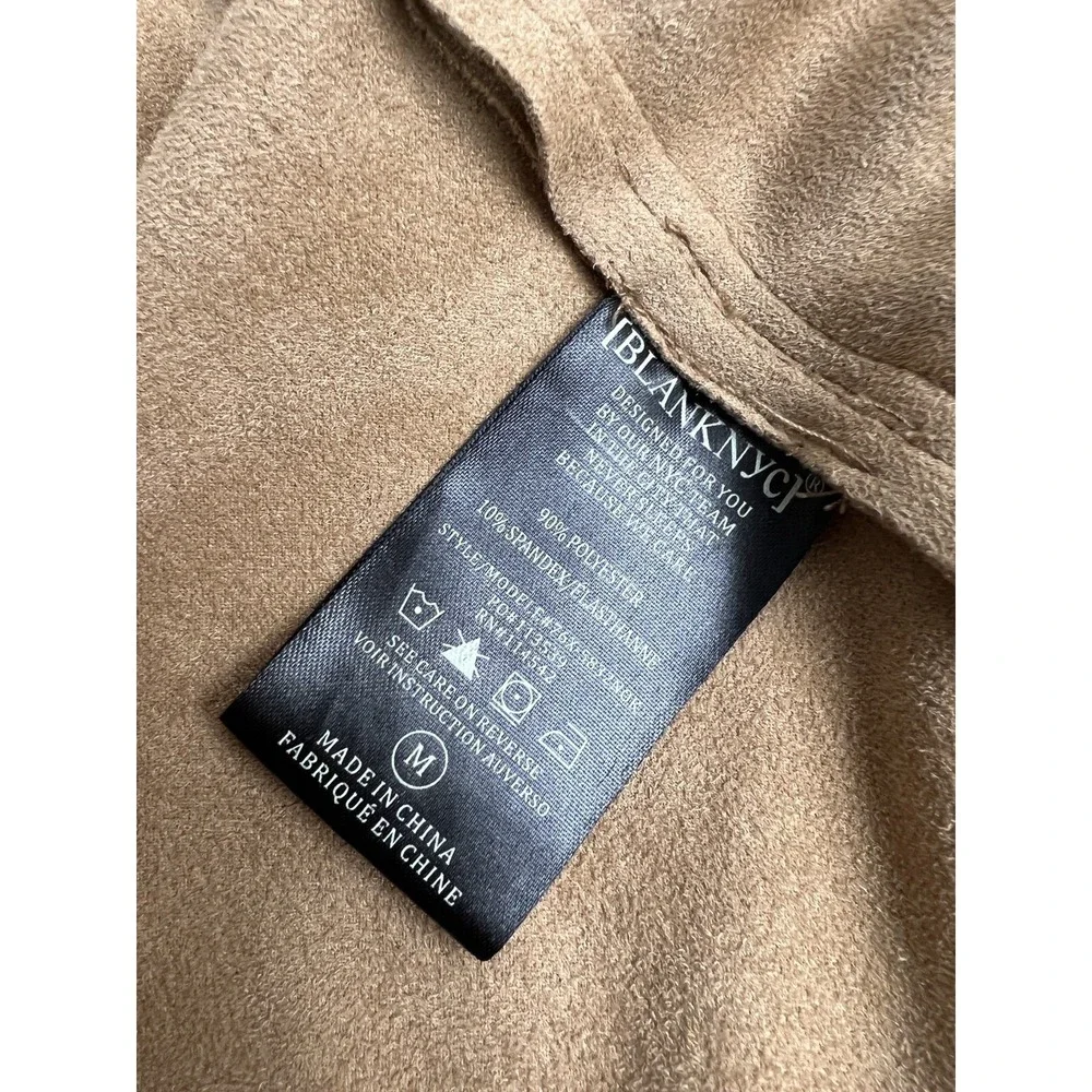 Blank NYC Camel Vegan Suede Open Front Jacket Size M Cinched Waist Lightweight‎ - Picture 3 of 10